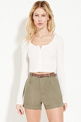 Forever21 Women's  Belted Linen-blend Shorts