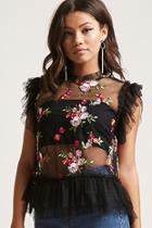 Forever21 Embroidered Floral Mesh Top