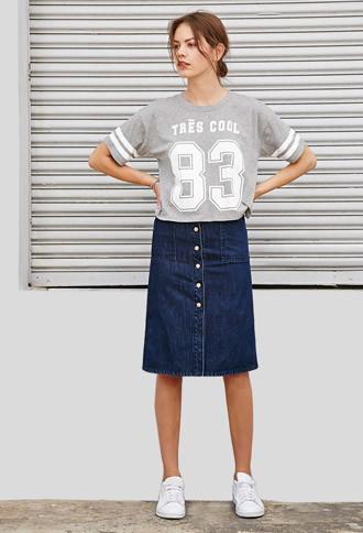 Forever21 Women's  Cool 83 Graphic Top (grey/white)
