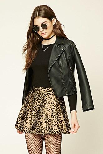 Forever21 Women's Cream & Black Pleated Leopard Print Skirt