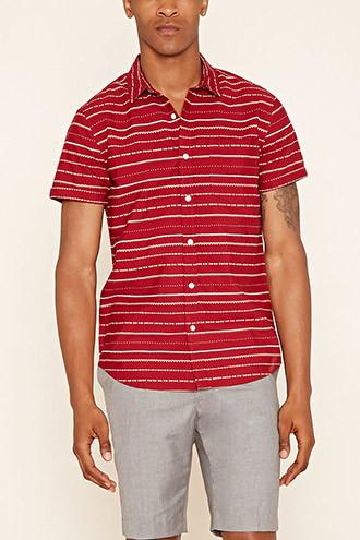 21 Men Men's  Burgundy & Cream Tribal Print Shirt