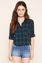 Forever21 Women's  Navy & Green Plaid Flannel Shirt