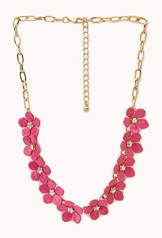 Forever21 Floral Necklace Fuchsia/gold One Size