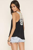Forever21 Women's  Black Crochet-paneled Tank