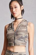 Forever21 Camo Cropped Hoodie Vest