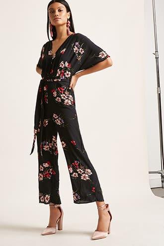 Forever21 Floral Print Culotte Jumpsuit