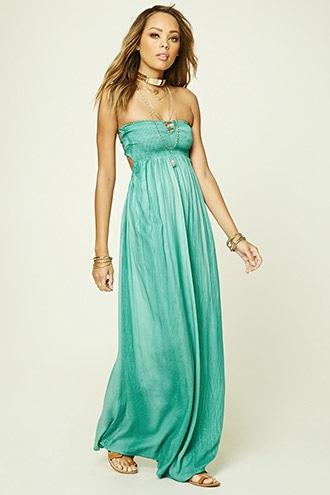Forever21 Women's  Mint Boho Me Strapless Maxi Dress