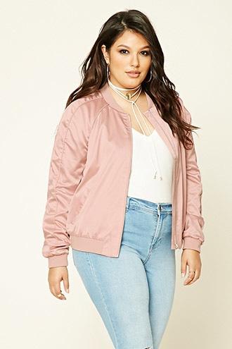 Forever21 Plus Women's  Plus Size Satin Bomber Jacket