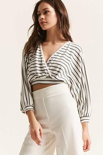 Forever21 Stripe Brushed-knit Surplice Batwing Crop Top
