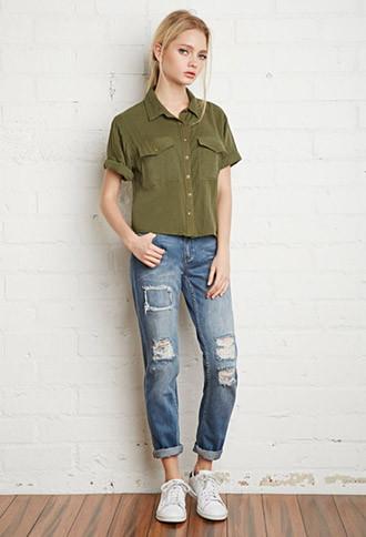 Forever21 Cuffed-sleeve Boxy Shirt
