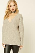Forever21 Women's  Tan Marled Knit V-neck Sweater