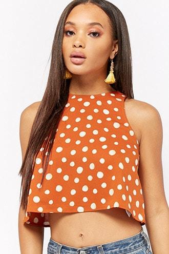 Forever21 Polka Dot Cropped Tank Top