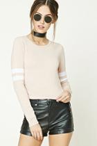 Forever21 Women's  Dusty Pink & White Varsity Striped Sweater