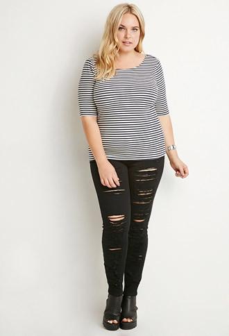 Forever21 Plus Scoop-back Striped Top