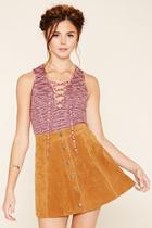 Forever21 Women's  Cream & Purple Lace-up Sweater Top