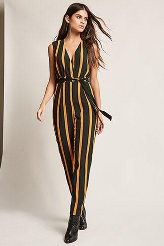 Forever21 Belted Stripe Jumpsuit
