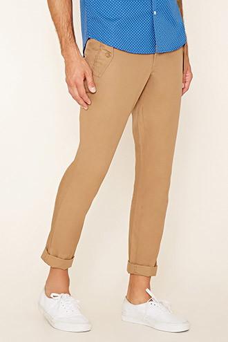 21 Men Men's  Khaki Slim Fit Cotton Pants