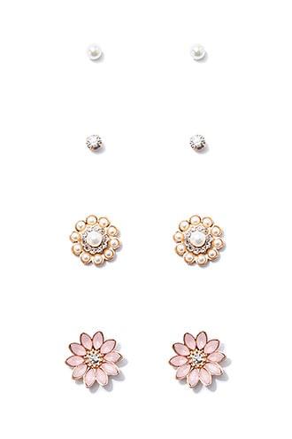 Forever21 Flower & Faux Pearl Stud Set