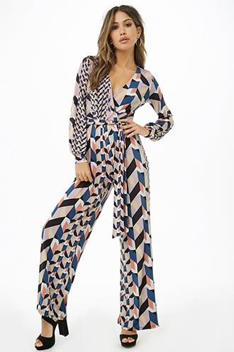 Forever21 Geo Print Faux-wrap Jumpsuit