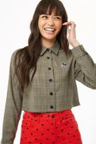 Forever21 Mickey Patch Glen Plaid Shirt