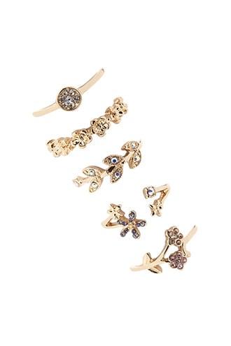 Forever21 Multicolor Floral Rhinestone Ring Set