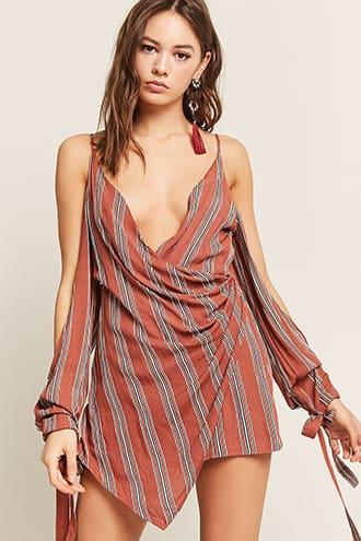 Forever21 Stripe Open-shoulder Romper