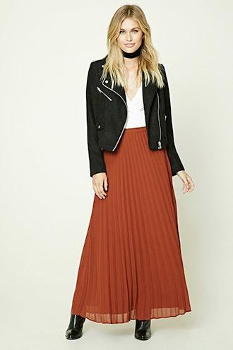 Love21 Women's  Rust Contemporary Accordion Skirt
