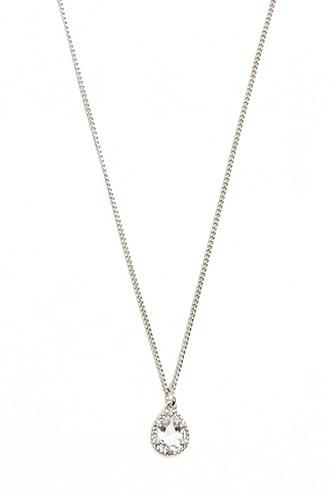 Forever21 Silver & Clear Rhinestone Teardrop Necklace