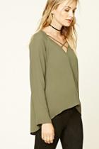 Forever21 Women's  Olive Strappy Surplice Top
