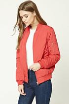 Forever21 Women's  Coral Quilted Bomber Jacket