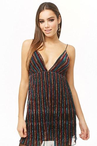 Forever21 Rainbow Metallic Fit & Flare Dress