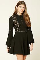 Forever21 Women's  Black & Nude Crochet Overlay Mini Dress
