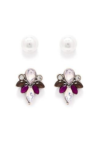 Forever21 Rhinestone Petal Stud Set (grey/b.silver)