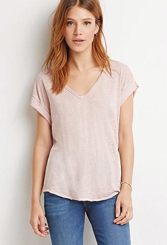 Love21 Women's  Heathered Box Pleat Tee (light Pink)