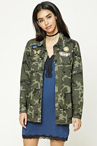 Forever21 Patch Graphic Camo Shirt