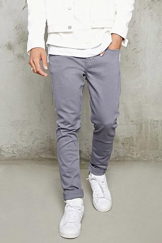 21 Men Men's  Grey Slim-fit Jeans