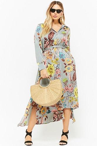 Forever21 Plus Size Floral Striped Button-front Maxi Dress