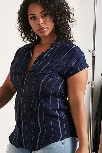 Forever21 Plus Size Striped Belted Shirt