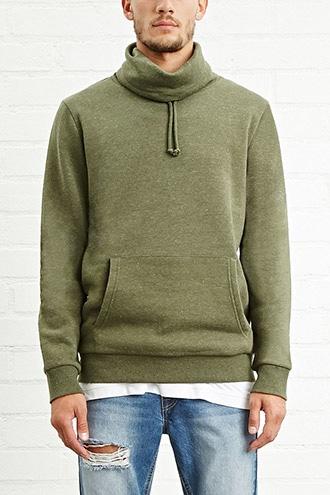 21 Men Men's  Olive Funnel-neck Pullover