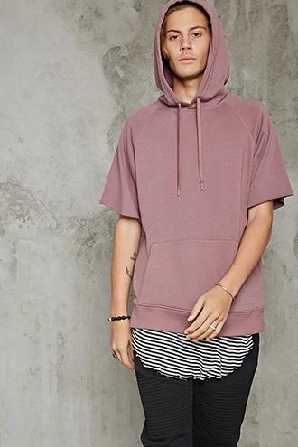 21 Men Men's  Mauve Raw Short-sleeve Hoodie