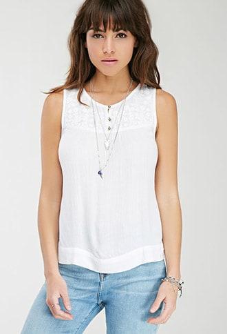 Forever21 Embroidered Yoke Crepe Top