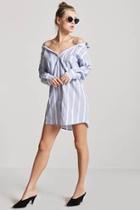 Forever21 Pinstripe Open-shoulder Shirt Dress