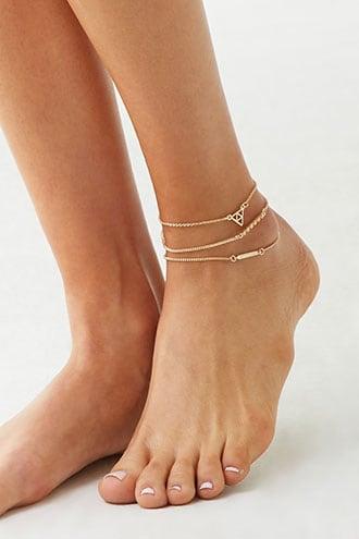 Forever21 Triangle & Bar Charm Anklet Set
