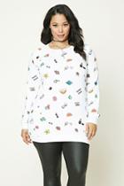 Forever21 Plus Women's  White & Pink Plus Size Graphic Sweatshirt