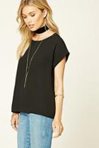 Forever21 Women's  Black Contemporary Boxy Crepe Top