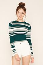 Forever21 Women's  Dark Green & Cream Colorblock Sweater Top