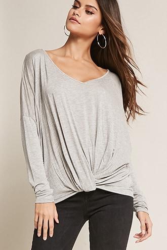 Forever21 Heathered Twist-front Tee