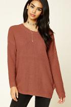 Forever21 Women's  Mauve Purl Knit Cutout Sweater