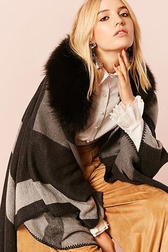 Forever21 Woven Heart Faux Fur Poncho