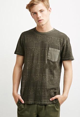 21 Men Denim-pocket Southwestern Pattern Tee